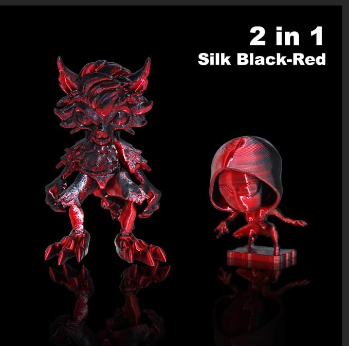 LOVOON PLA 3D Printer Filament Silk Bundle 2KG, PLA Filament 1.75mm Shiny Dual Color Change by Angle, 3D Printing Filament Bundle of Silk Black/Red, 1KG X 2 Spools