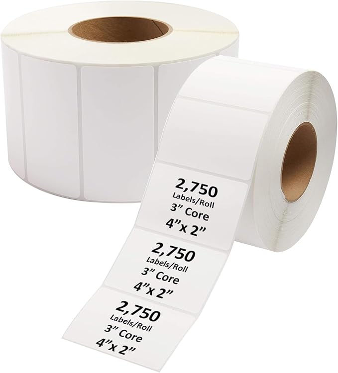 Industrial Thermal Transfer Labels, 4 x 2 Inches, 3 Inch Core, 2,750 Labels/Roll- 2 Rolls/Case, Perforated, Ribbon Required, for Thermal Transfer Printers