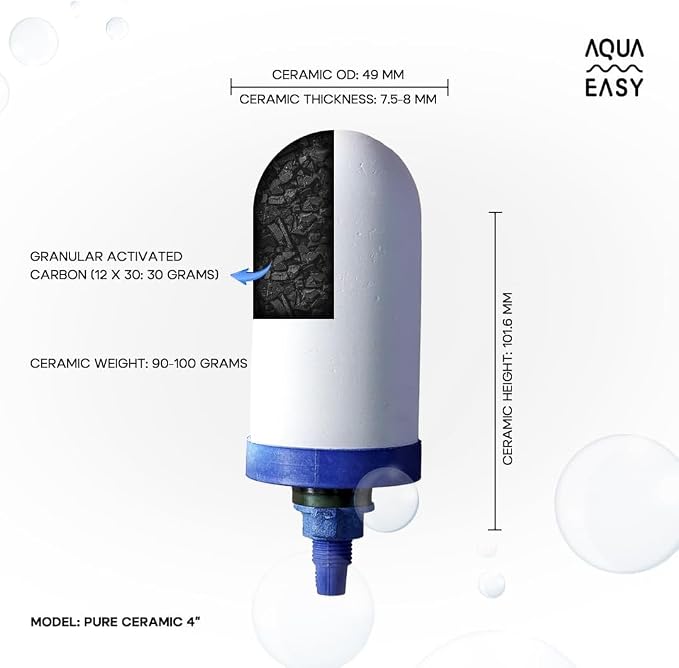 AquaEasy 4 Inch Ceramic Water Filter Candles (Pack of 4) Replacement Filter for Gravity water filtration system | Household Water Bucket Filtration System | Suits all major brands |