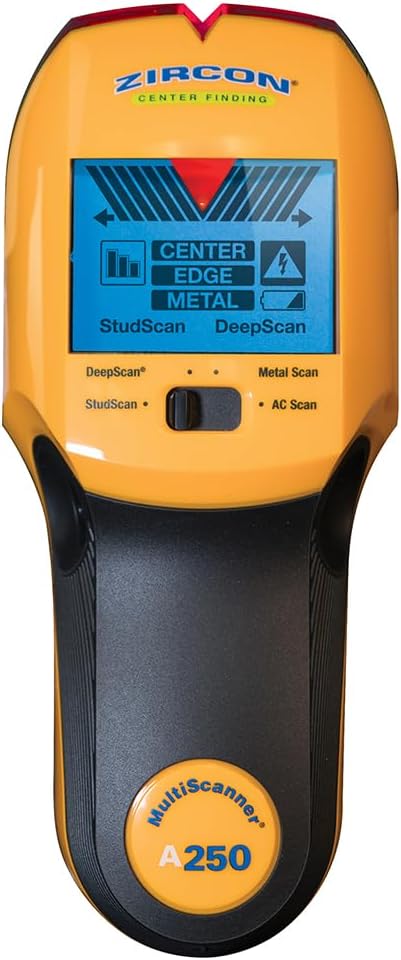Zircon MultiScanner A250 All-in-One Stud Finder & Wall Scanner with Bonus Tape Measure — Metal Detector + Live AC Wire Scanner with ACT, SpotLite Pointer & 4 Scan Modes