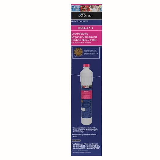 Watts Premier H2O-F13 Pure H2O LVOC Carbon Block Filter Replacement for H2O-DWGC100, H2O-DWGC101, H2O-DWCB200, H2O-DWUF300 Under Counter Water Filtration Systems, Push Button Design