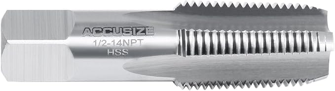Accusize Industrial Tools 1/2'' to 14, 4 Flutes H.S.S. Taper Pipe Tap-Npt, 3-1/8'' Oal, 1-3/8'' Thread Length, American Standard, Npt-12 | 1/2"-14, 4 Flutes, 3-1/8" OAL, HSS Taper Pipe Tap - NPT