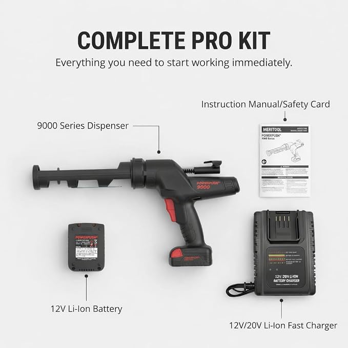 Heavy Duty Caulking Gun | 12V Cordless Drive | 10oz Cartridges 300ml | 450lbs Thrust | No Drip Professional Calking for Painters, DIYers, Automotive, Contractors