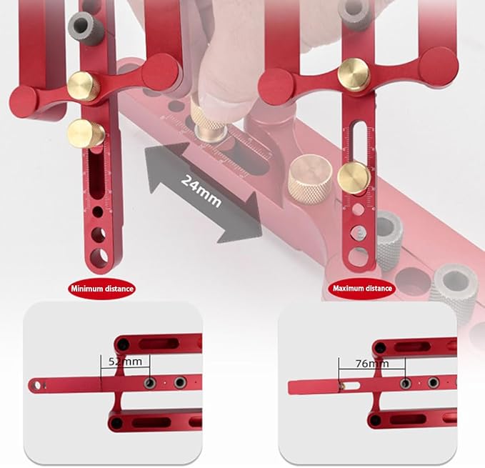 Self Centering Doweling Jig Woodworking Joinery Hole Drill Guide with 6/8/10mm Positioner Locator Tool Red Wave Hardware Precise Punch Drilling Jig Kit