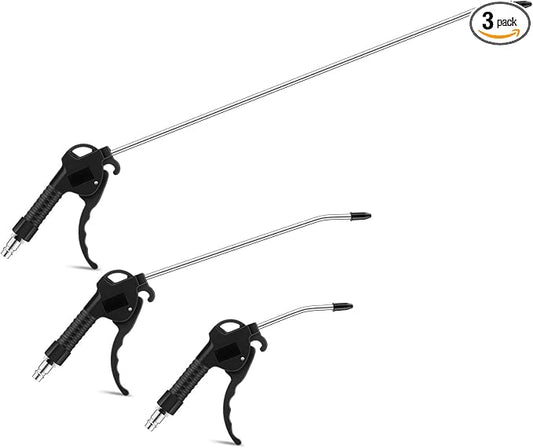 MorningRo 3 Pcs Air Blow Gun Kit with 19", 11", and 4" Pistol Grip Air Blow Gun Tools Compressor Nozzle for Industrial Household Car Detail Mechanics (Black)