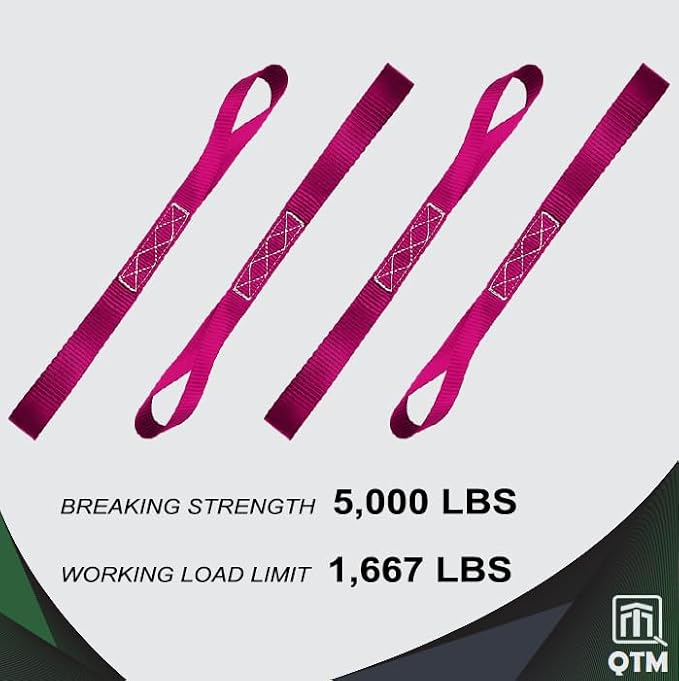 QTM 4-Pack Stainless Steel Spring Retractable Ratchet Straps Pink, 1" x10' with Soft Loops, Heavy Duty, 2,000lbs Breaking Strength, with Storage Bag, Best for Cargo, Truck, Bicycle, Motorcycle