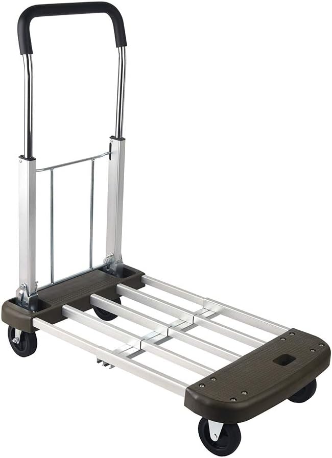 LEADALLWAY Platform Cart Foldable Push Cart Aluminum Adjustable Length Flatbed Cart with Polyurethane Mute Wheel,330-LB Capacity(with 2 Ropes) | Adjustable Length,with Polyurethane Mute Wheel,330-LB Capacity(with 2 Ropes)