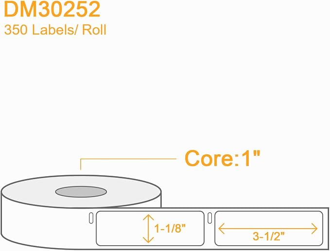 8400 Pcs/3-Proof 1" Core Labelebal Compatible with DYMO 30252,1-1/8" x 3-1/2"(28mm x 89mm) Direct Thermal Labels, Shipping Replacement Labels Compatible for DYMO LabelWriter Printer (350 Labels/Roll)
