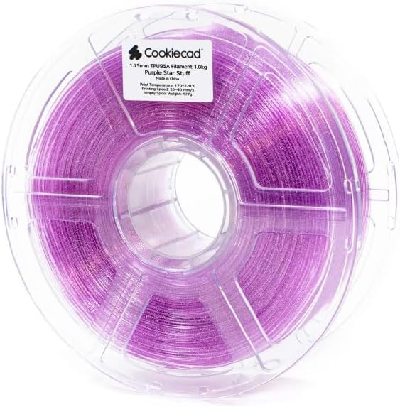 Cookiecad TPU Filament 1.75mm 1kg Translucent Glitter 3D Printer Filament - Purple Star Stuff TPU