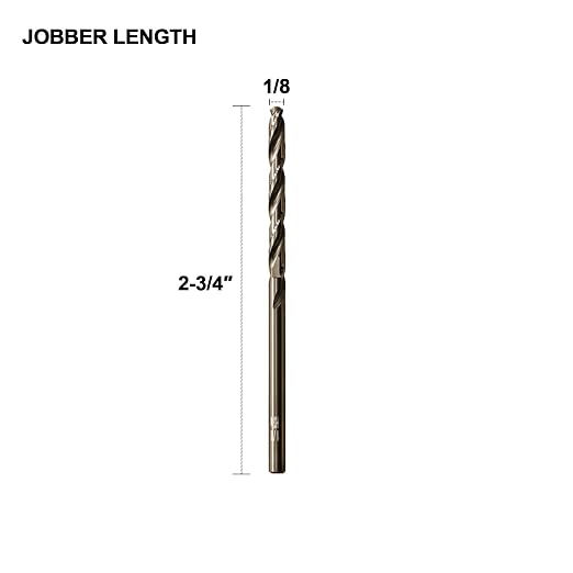 1/8 Drill Bits for Metal and Hard Steel(10pcs),M35 High Speed Steel Twist Jobber Metal Drill Bits,with Index Storage Case