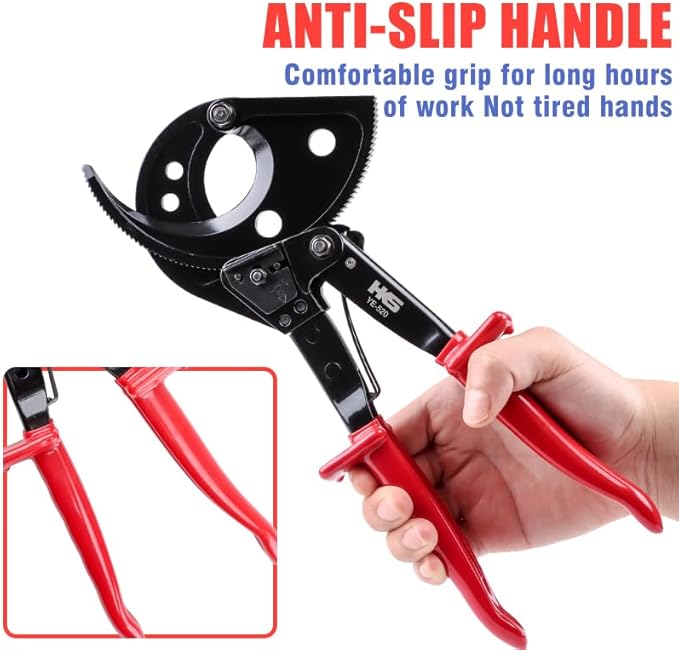 HKS Ratchet Cable Wire Cutter Heavy Duty for Cutting Electrical Aluminum Copper and Multi-core Cables up to 400mm²(AWG 750MCM)