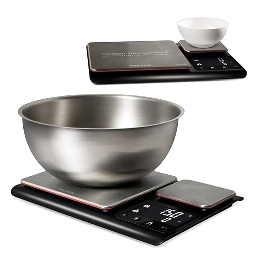 Heston Blumenthal Dual Platform Precision Scale by Salter, 10kg Capacity, Ultimate Accuracy Platforms, Easy-to-Read Digital Display, Measures Metric and Imperial Weight, Aquatronic Feature - Black