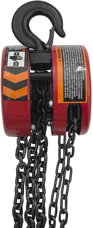 Big RED TR9020-1 Torin Manual Hand Lift Steel Chain Block Hoist with 2 Hooks, 2 Ton (4,000 lb.) Capacity, 8ft/2.5m Red