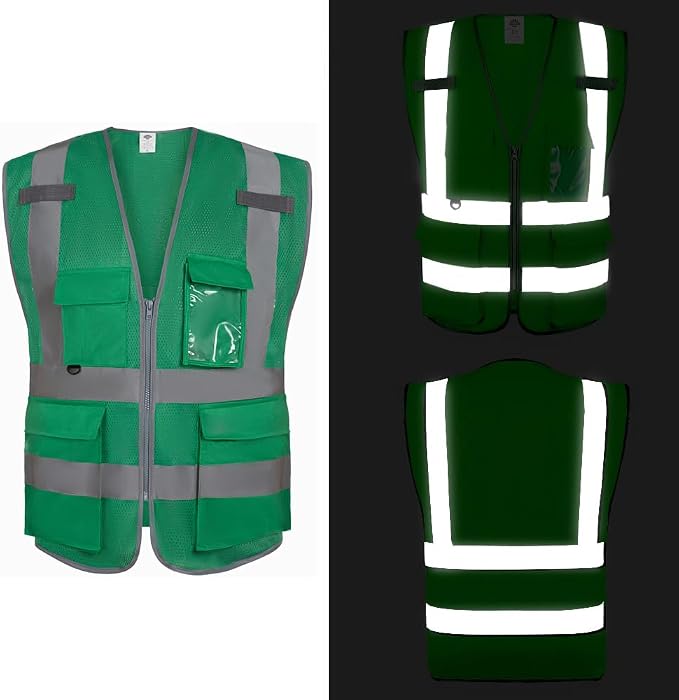 Dazonity High Visibility Mesh Safety Vest with Multi Pockets and Zipper, Fit for Men & Women, Work, Construction, Surveyor