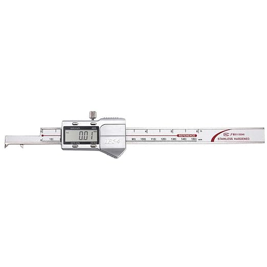 Inside Groove Width Digital Caliper with Hook, Measure Width of Grooves Inside Bores, Range 3-150mm, Resolution 0.01mm, mm/inch, Stainless Steel
