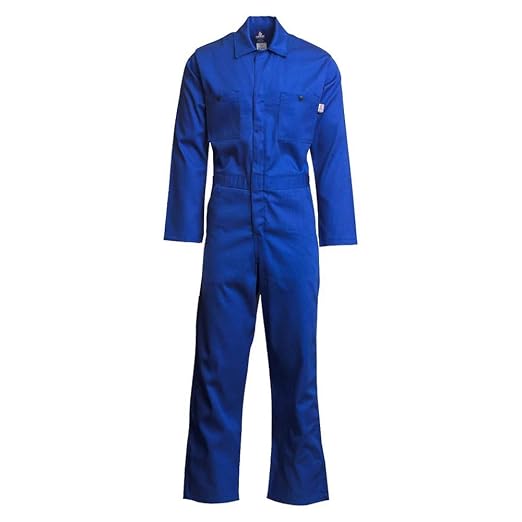 Lapco FR CVEFR7RO-6XL TL Flame Resistant Economy Coveralls, 100% Cotton Twill with Moisture Management, HRC 2, NFPA 70E, 7 oz, 6X-Large Tall, Royal