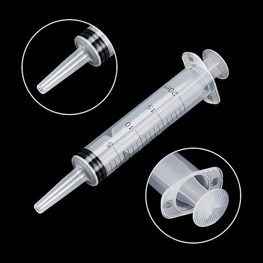 12 Pack 20ml Plastic Syringes, Individually Sealed with Measurement & Cap for Feeding Pets, Liquid, Jello Shots, Lip Gloss, Paint, Epoxy Resin, Oil, Watering Plants, Refilling (20ml, Plastic)