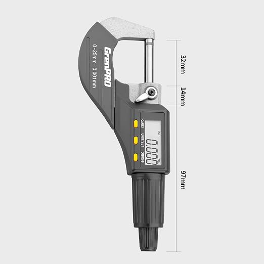 GRENPRO Digital Micrometer Measuring Tool, Professional Inch/Metric Precision Thickness Gauge, DIY and Household Use 0.00005"/0.001 mm Accuracy Micrometers ，Protective Case with Extra Battery