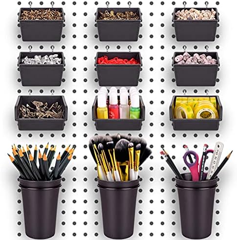 G.CORE 1/4" Pegboard Wall Organizer, 32-Pack Pegboard Cups Bins Hooks Assortment, Peg Board Organizer Accessories for Craft Room Hobby Supplies, Garage Storage Tools & Small Parts