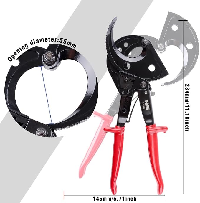 HKS Ratchet Cable Wire Cutter Heavy Duty for Cutting Electrical Aluminum Copper and Multi-core Cables up to 400mm²(AWG 750MCM)