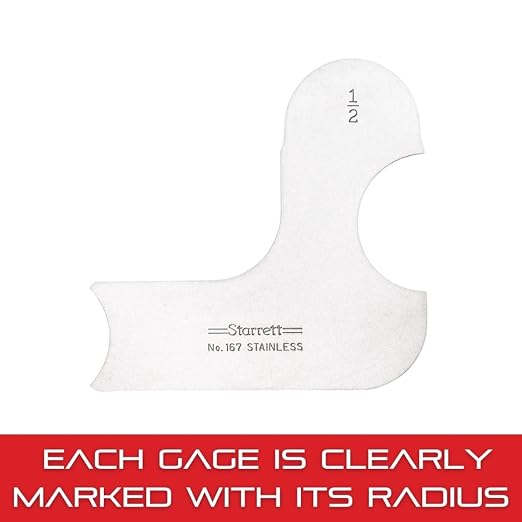 Starrett Individual Radius Gage for Both Convex and Concave Radii - Ideal for Carpenters and Constructions - Stainless Steel, 1/2" Radius Gage, Inch Reading - 167-1/2