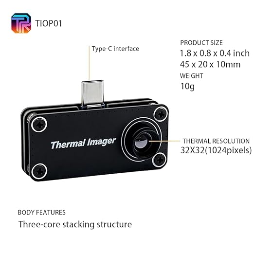 TIOP01-HK 10g Ultra Light IR Camera -4℉ to 1832℉ Plug & Play | Ultra-portable and lightweight, easy to carry, perfect for home energy check, DIY repairs and daily temperature scanning
