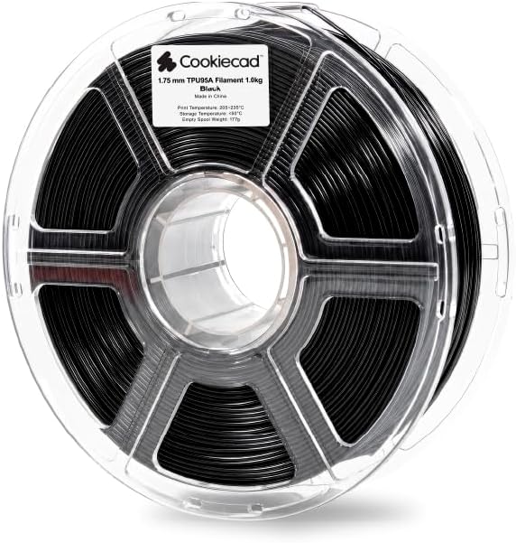 Cookiecad TPU Filament 1.75mm 1kg Black 3D Printer Filament - Black TPU