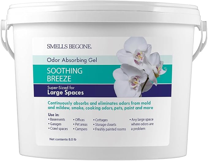 SMELLS BEGONE 1-Gallon Gel Odor Eliminator – High-Capacity, Long-Lasting Absorber for Large Basements, Garages, Workshops & Commercial Areas – Removes Tough Odors with Essential Oils (Soothing Breeze)