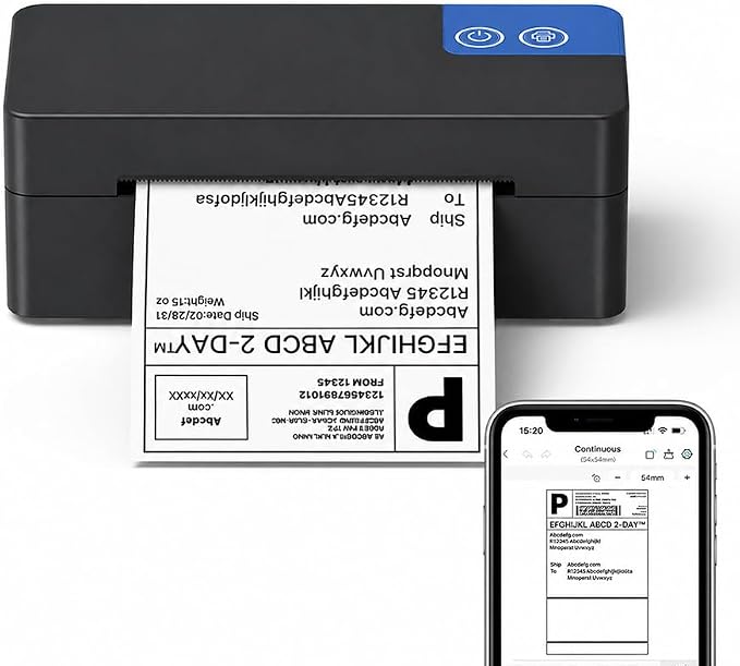 Bluetooth Thermal Shipping Label Printer, 4x6 Portable Thermal Label Printer for Small Bussiness, Compatible with iPhone, Android, Windows & Mac, Widely Used for USPS UPS Amazon Shopify Etsy