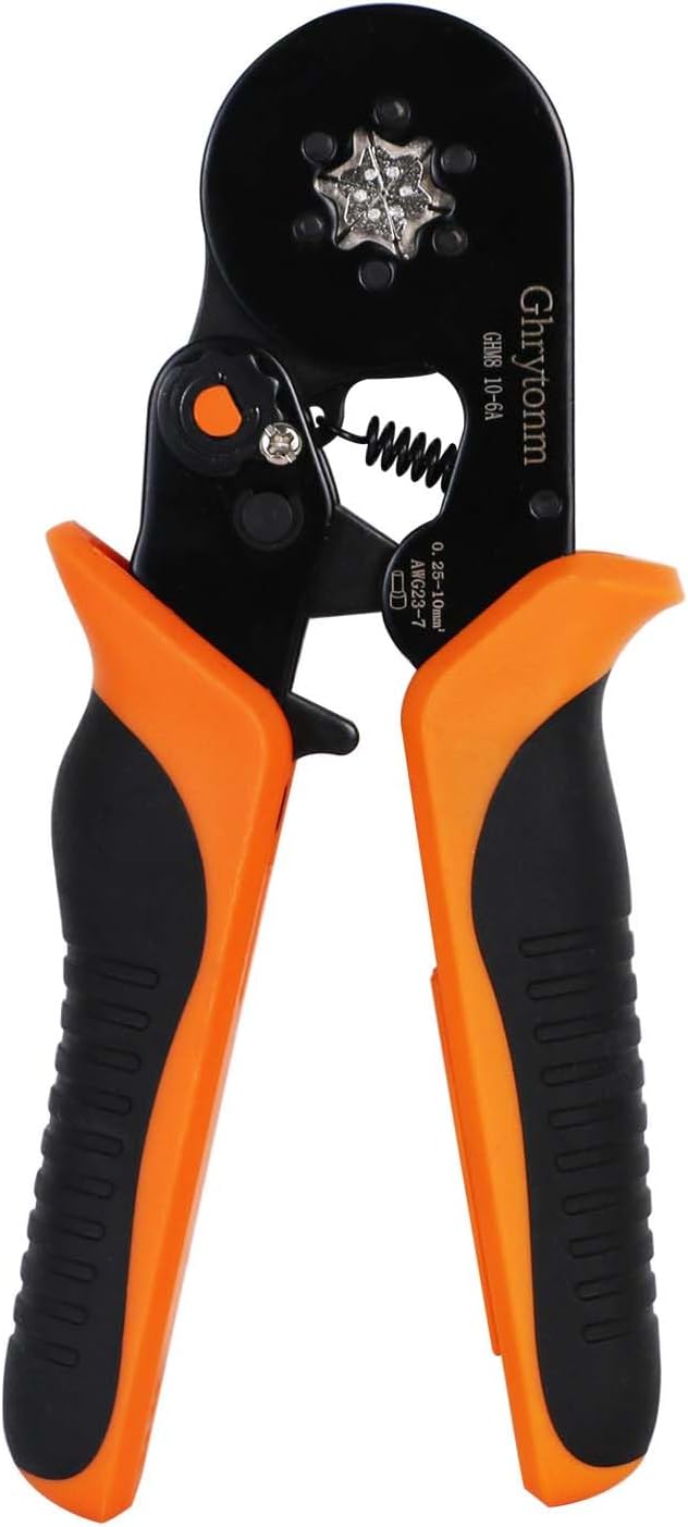 Ferrule Crimping Tool Kit, AWG 10-6 Self-adjustable Ratchet Wire Ferrule Crimper Plier, Black/Orange