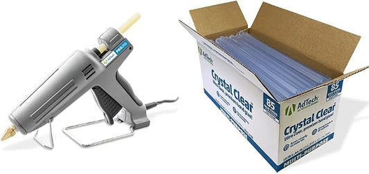 AdTech Industrial Strength Full Size High-Output Hot Melt Glue Gun & Remodeling, Grey, 200 watts - 189 & Hot Glue Sticks 10 Inch Full-Size, Clear, 85 Sticks