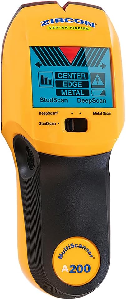 Zircon MultiScanner A200 with Bonus Mini Pocket Level – Electronic Wall Scanner Stud Finder & Metal Detector with Live AC Wire Detection, SpotLite Pointer, ACT Auto-Correcting Technology