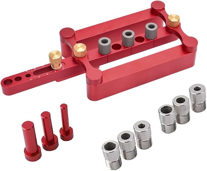 Self Centering Doweling Jig Woodworking Joinery Hole Drill Guide with 6/8/10mm Positioner Locator Tool Red Wave Hardware Precise Punch Drilling Jig Kit