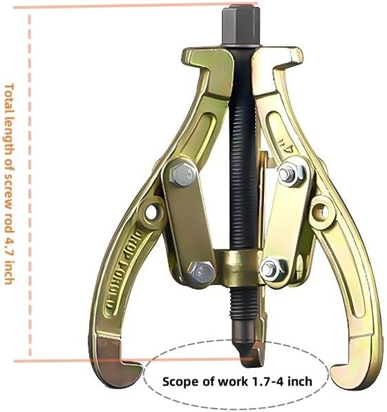 3-Jaw Gear Puller, 2/3-Jaw Puller with Reversible Jaws for Removal of Pulley Flywheel Bearing Puller Tool Separate Lifting Device (4inch)