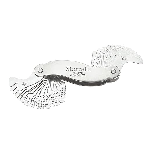 Starrett Steel Whitworth Standard Screw Pitch Gage with Substantial Steel Case and Positive Stop - 3-1/2-60 Range TPI, 30 Number of Leaves - 476