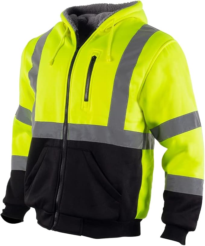 VENDACE Men's ANSI Class 3 High Vis Safety Reflective Sweatshirt Wool Fleece Zipper Jacket Hoodie with Black Bottom(Yellow,3XL)