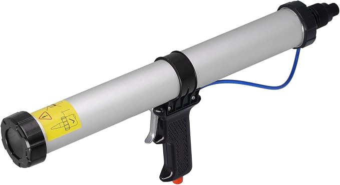 Pneumatic Caulking Gun, 600ml Air Powered Caulk Gun Aluminum Alloy Sausage Caulking Gun, Caulking Gun with 6 x Nozzle, for Building Decoration, Ships Containers