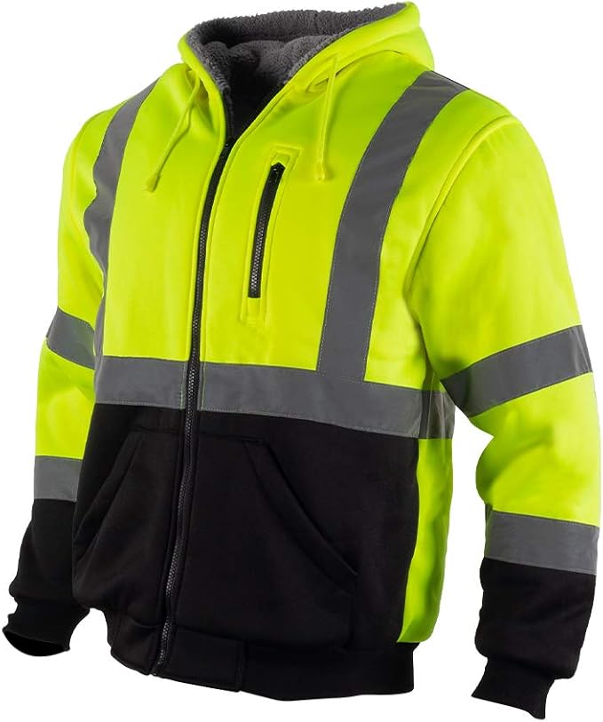 VENDACE Men's ANSI Class 3 High Vis Safety Reflective Sweatshirt Wool Fleece Zipper Jacket Hoodie with Black Bottom(Yellow,XL)