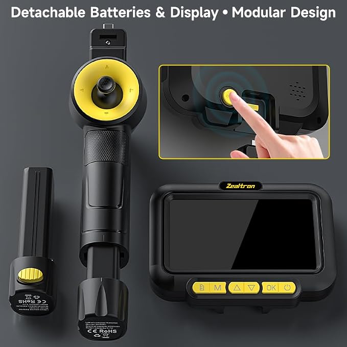 360° Joystick Articulating Borescope with Light,5'' Monitor 6.2mm Slim Probe Endoscope Inspection Camera,4-Way Articulating Borescope with 5ft Resilient Gooseneck Cable-Dual Battery Pack