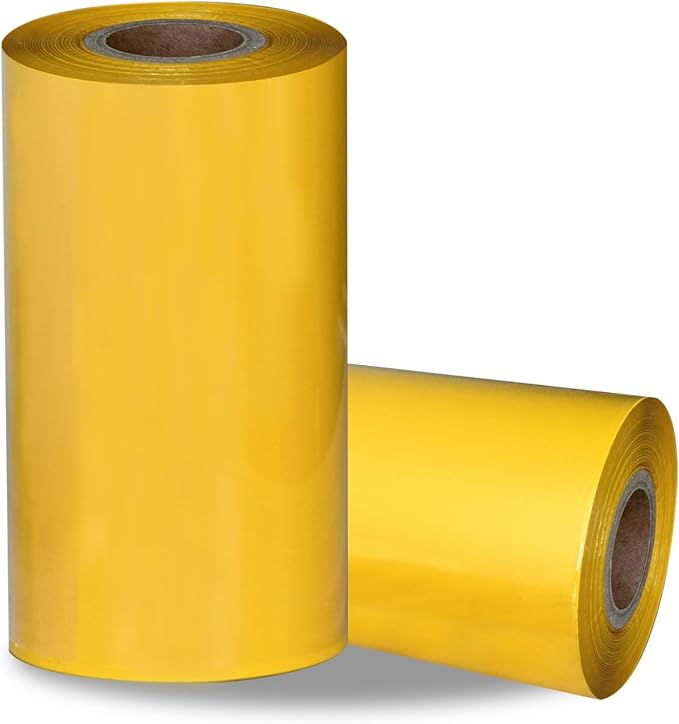 2 Rolls 4.33" x 984'(110mm x 300m) Yellow, Wax/Resin Thermal Transfer Ribbon, Core 1", Ink Outside, Barcode Ribbon Compatible with Zebra Printer