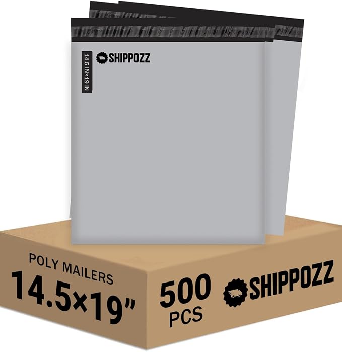 Shippozz 14.5x19 Poly Mailers 500 Pack, Durable Waterproof Polymailers for Shipping Clothes, Self Seal Mailing Bags for Small Business Packaging Supplies, Mailing Envelopes for Books, and Accessories
