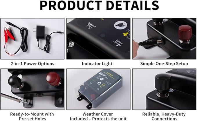 Electric Fence Charger,2 in 1 Electric Fence Energizer,Plug-in & 12V Battery, Waterproof & Safe Wide Coverage Energizer for Farms, Suburban Homes, Gardens, Livestock, Pets & More,2025 New Tech