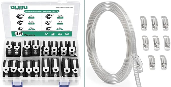 OURU 46PCS Cable Clamps Assortment Kit+10FT DIY Hose Clamps