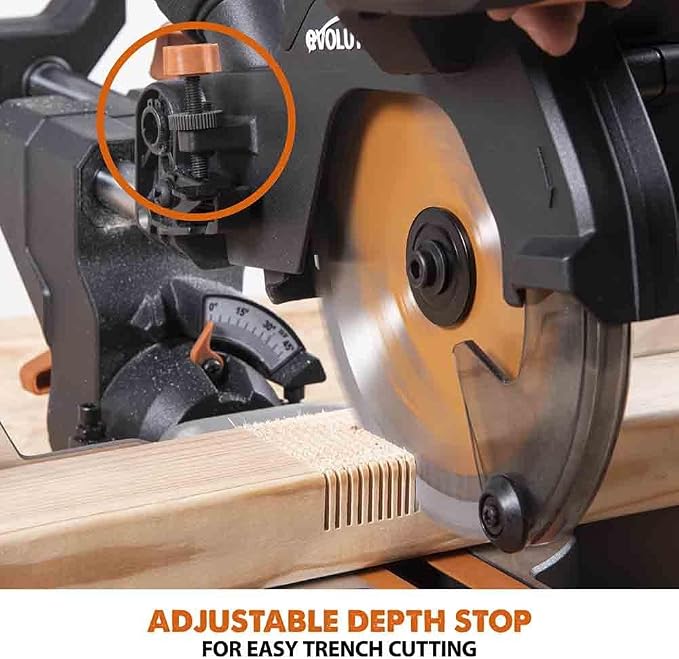 Evolution R185SMS-Li 7-1/4" Cordless Sliding Miter Saw - 20V Li-Ion EXT Battery, 850W Motor, Multi-Material 185MM TCT Blade, 45° Bevel & 50° Miter | Includes Battery & Charger