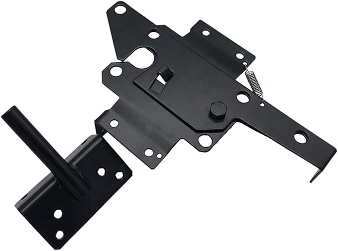 Self-Locking Gate Latch Heavy Duty Post Mount Automatic Gravity Lever Wood/PVC Fence Gate Lock with Fasteners Hardware,for Secure Pool |Yard | Garden, Steel,Black, 2pcs