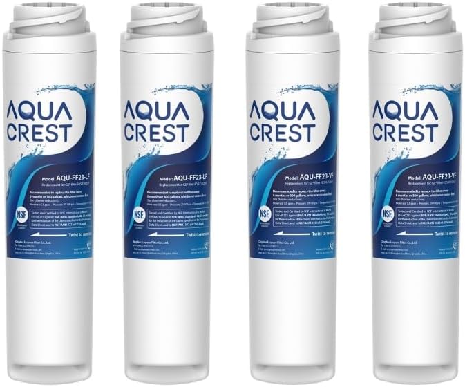 AQUA CREST FQSLF, FQSVF NSF/ANSI 401 Certified, Replacement for GE FQSLF, FQSVF, FQSVN, FQROPF, GXSV65R, Reduces PFAS, PFOA/PFOS (4 Pack)