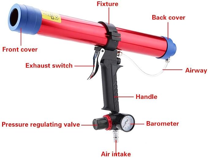 Marhynchus Pneumatic Glass Glue Sealant Caulk Gun Cartridge Air Gun 300~600ML for Electronic Appliances, Automotive Components, Building Decoration Battery Powered Caulking Gun cordless caulking gun