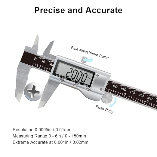 KETOTEK Digital Caliper 6 Inch Measuring Tool, Stainless Steel Electronic Vernier Calipers, Digital Micrometer with Large LCD Screen, inch/Metric Conversion