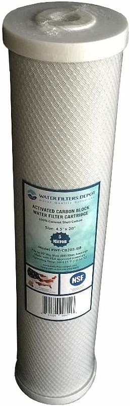 WFD, WF-CB205-BB 4.5-inch x 20-inch Activated Carbon Block Water Filter Cartridge, fits in 20-inch Big Blue (BB) filter housings (6 Pack, 5 Micron)