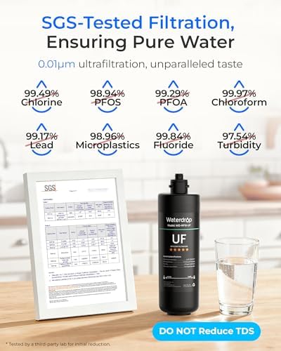 Waterdrop 10UA-UF 0.01 μm Ultra Filtration Under Sink Water Filter System and Waterdrop RF10-UF 0.01 Micron Replacement Filter Cartridge for 10UA/10UA-UF/10UB/10UB-UF